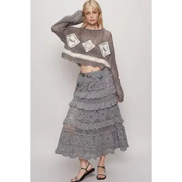 PREORDER Crochet Lace Ruffle Detail Skirt