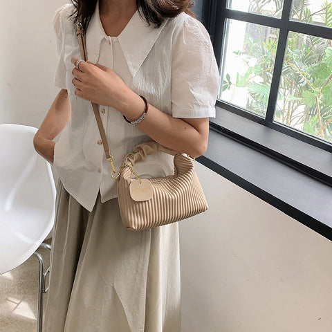 Women Crossbody Bag PU Leather Pleated Messenger Bags