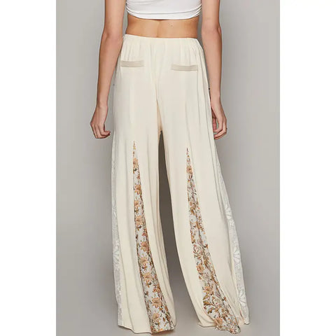 PREORDER Lace Printed Fabric Contrast Adjustable Strap Wide Pants