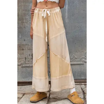 PREORDER Contrast Ribbed Elastic Waist Casual Knit Culottes Pants