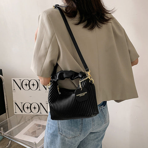 Women Crossbody Bag PU Leather Pleated Messenger Bags