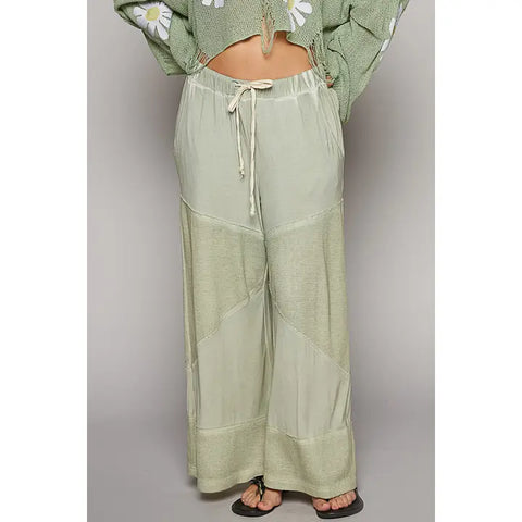 PREORDER Contrast Ribbed Elastic Waist Casual Knit Culottes Pants