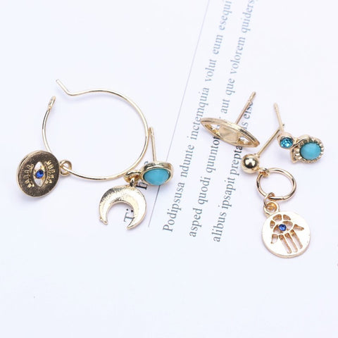 Boho  Personality Palm Eyes Moon Stud Earrings