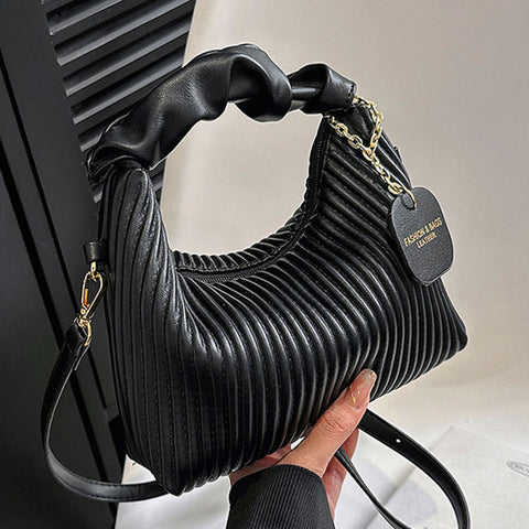 Women Crossbody Bag PU Leather Pleated Messenger Bags