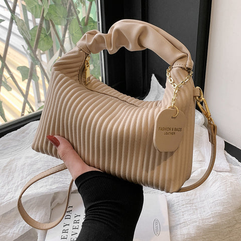 Women Crossbody Bag PU Leather Pleated Messenger Bags