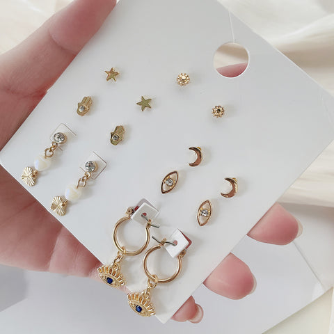 Boho  Personality Palm Eyes Moon Stud Earrings