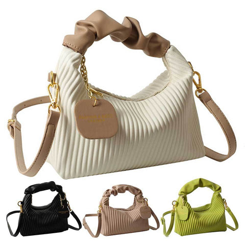 Women Crossbody Bag PU Leather Pleated Messenger Bags