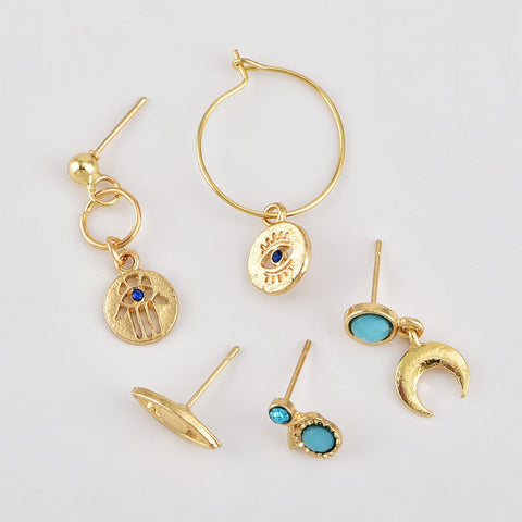 Boho  Personality Palm Eyes Moon Stud Earrings