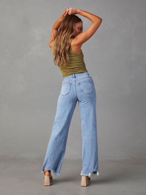 Simple Tassel Straight Jeans