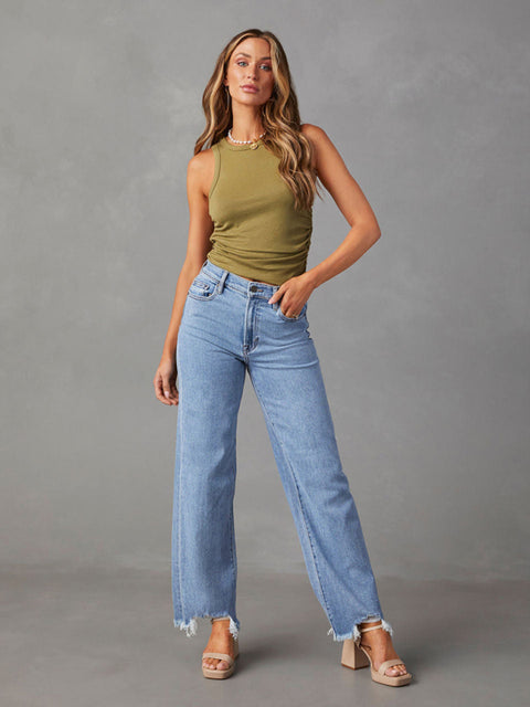 Simple Tassel Straight Jeans